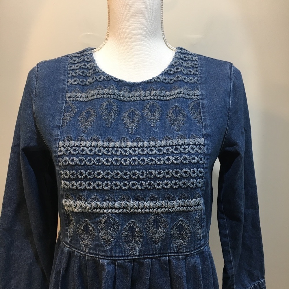 TopShop Moto Embroidered Denim Smock Dress - Picture 3 of 8
